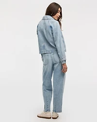 Manteau trench court en denim