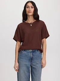 Short-Sleeve Crew-Neck T-Shirt with Pointelle Stitches