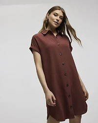 Short-Sleeve Buttoned-Down Dress with Shirt Collar