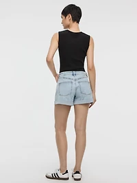 Jean court à jambe large et taille haute