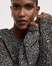 Long-Sleeve Mock-Neck Fancy-Stitch Pullover