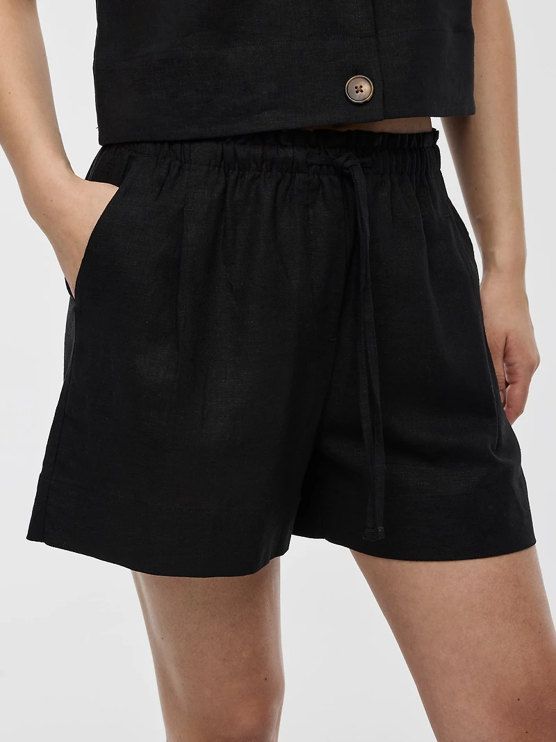Short en mélange de lin à taille élastique
