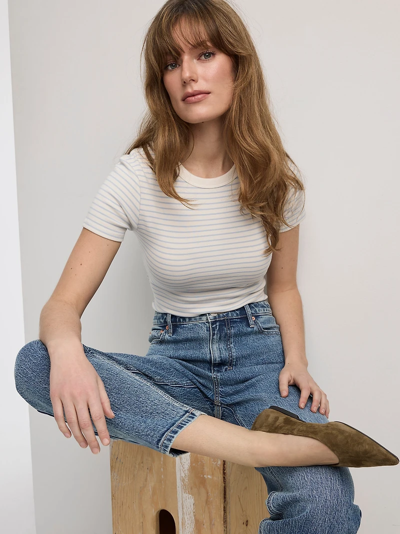 Striped Ribbed Crew-Neck T-Shirt