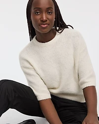 Elbow-Sleeve Crew-Neck Loose Sweater