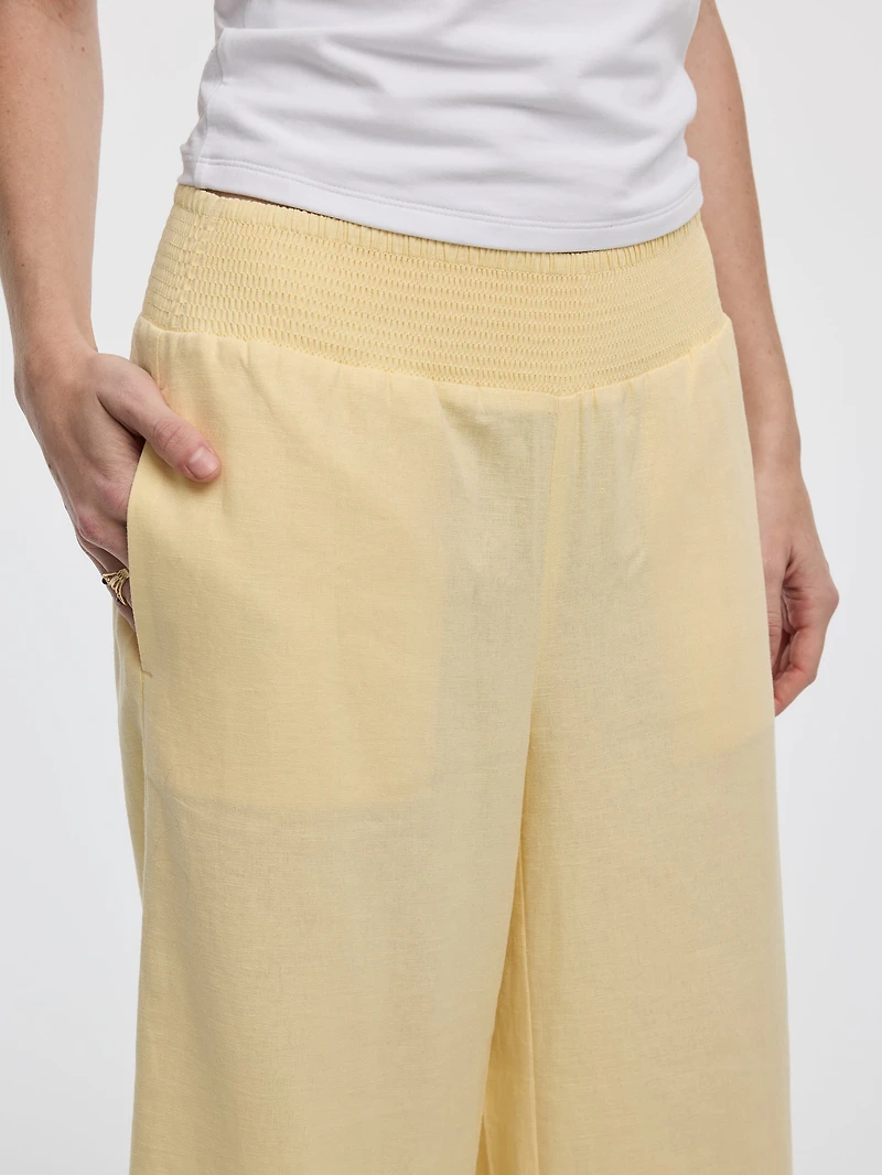 Cropped Wide-Leg Linen-Blend Pant