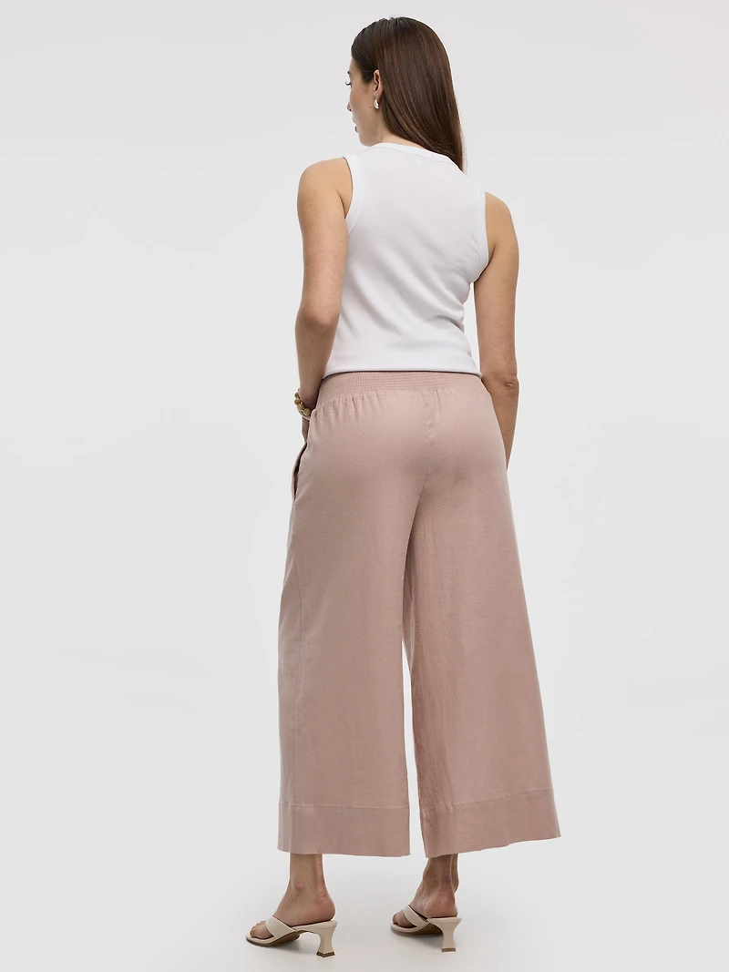 Cropped Wide-Leg Linen-Blend Pant