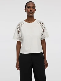 T-shirt bimatière à manches courtes bouffantes et col rond