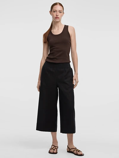 Cropped Wide-Leg Linen-Blend Pant