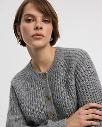 Long-Balloon-Sleeve Crew-Neck Cardigan