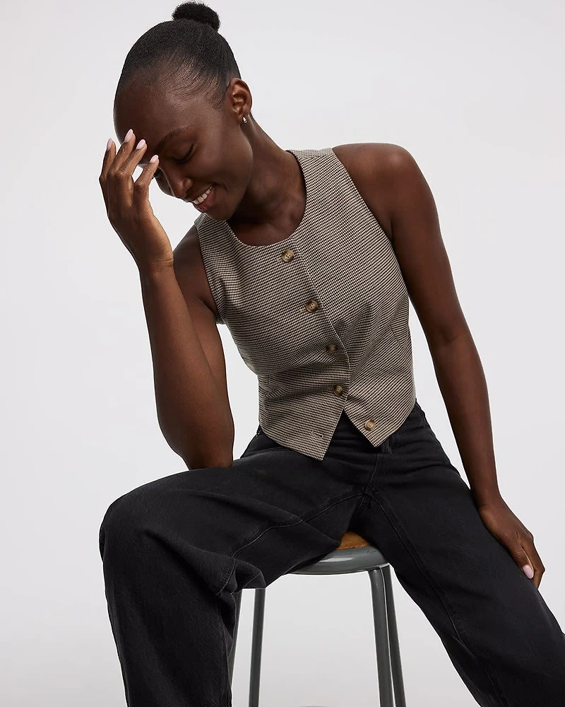 Houndstooth Sleeveless Crew-Neck Vest