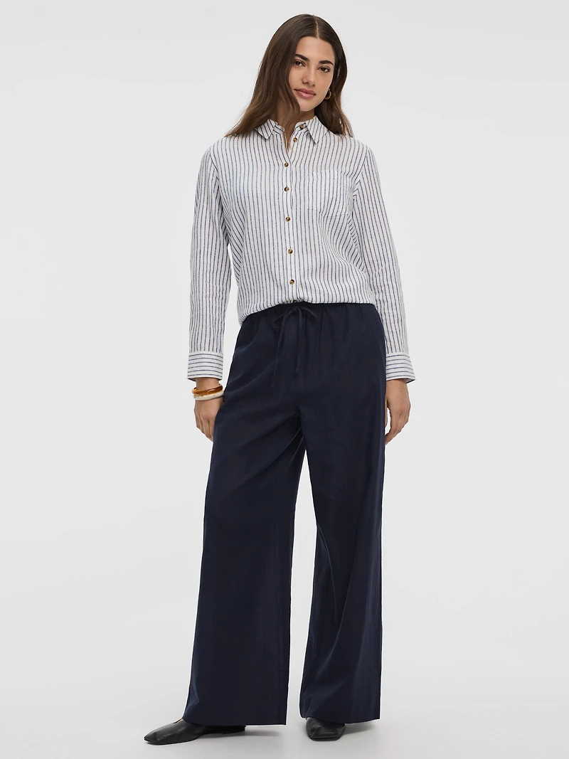 Wide-Leg Linen-Blend Pant