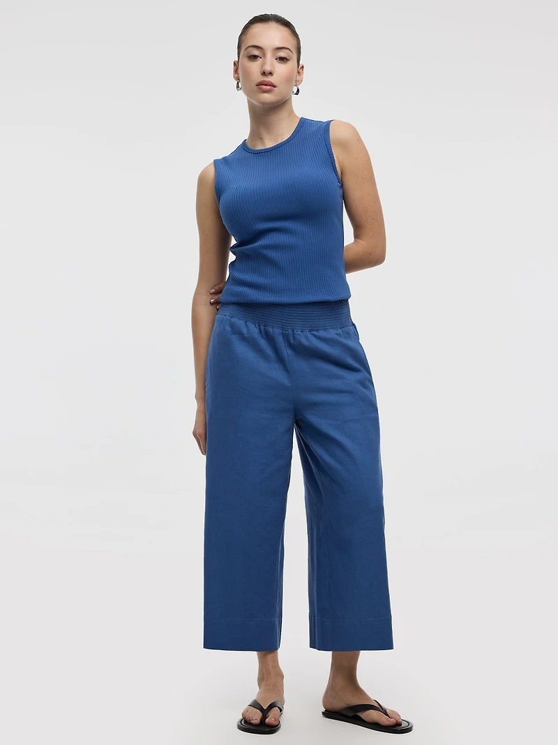 Cropped Wide-Leg Linen-Blend Pant
