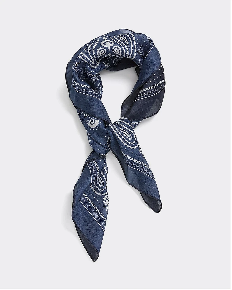 Square Satin Scarf with Paisley Pattern