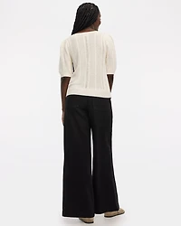 Puffy-Elbow-Sleeve V-Neck Sweater