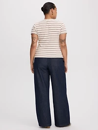 Striped Fitted Crew-Neck Ribbed T-Shirt