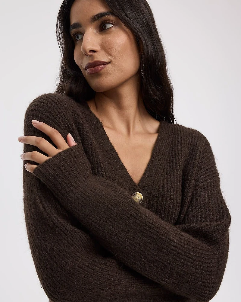 Long-Sleeve V-Neck Loose Cardigan