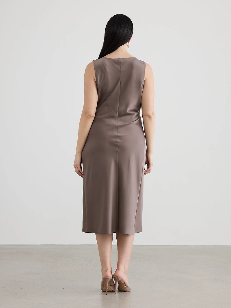 Sleeveless Midi Dress with Draped Neckline