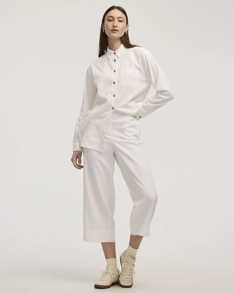 Cropped Wide-Leg Linen-Blend Pant - Petite