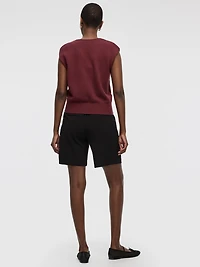 Extended-Sleeve Crew-Neck Sweater with Brooch