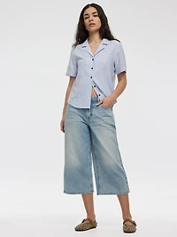 Jean capri à jambe large et taille mi-haute