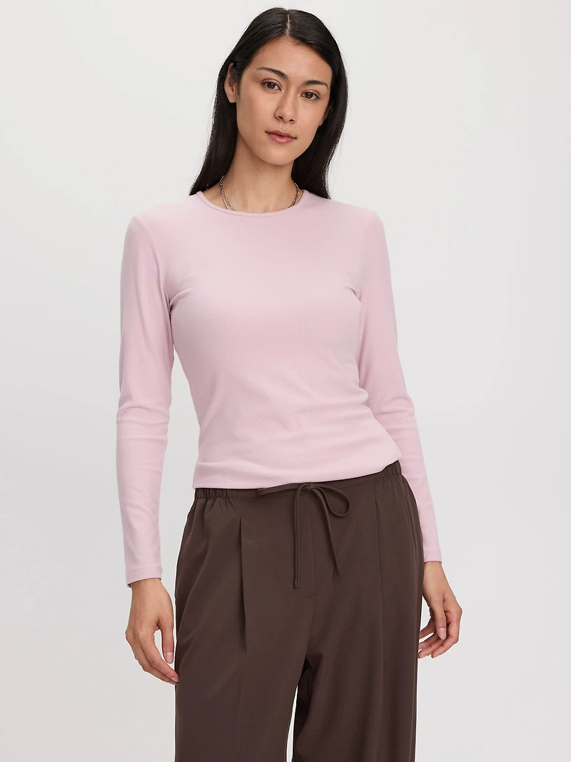 Long-Sleeve Crew-Neck Ribbed T-Shirt