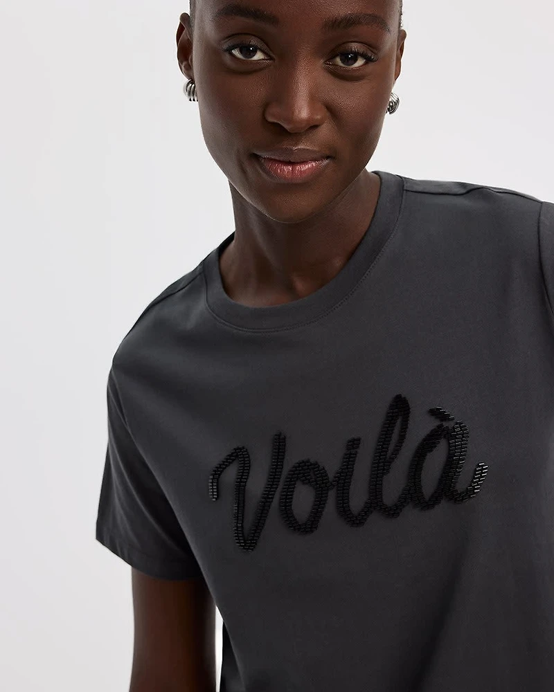 Short-Sleeve Crew-Neck Tee with Rhinestones