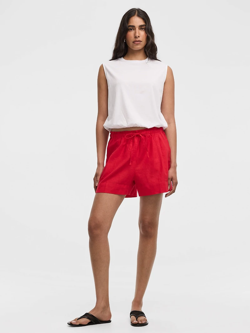 Linen-Blend Shorts with Elastic Waistband