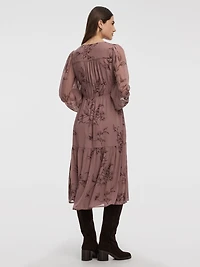 Robe midi à taille empire manches transparentes et col V