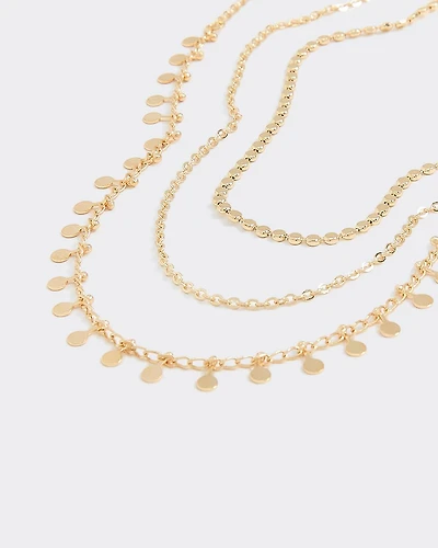 Triple-Chain Short Necklace with Coin Pendants