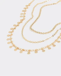 Triple-Chain Short Necklace with Coin Pendants