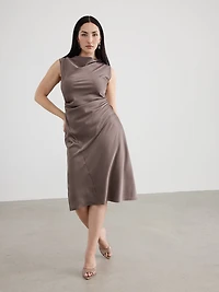Sleeveless Midi Dress with Draped Neckline