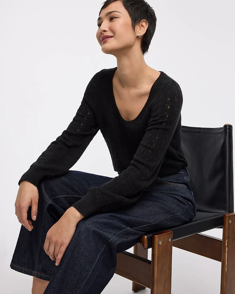 Long-Balloon-Sleeve V-Neck PlushSoft Sweater