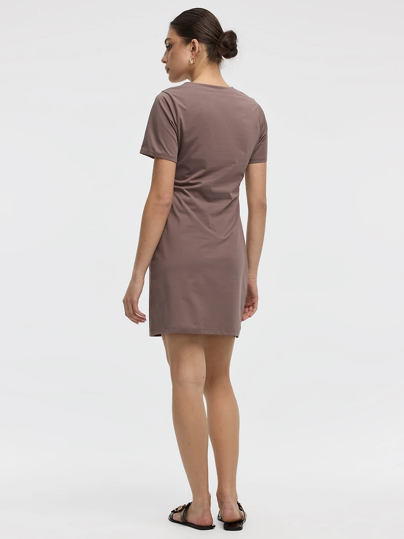 Short-Sleeve Fitted Dress with Knot Detail