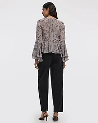 Long-Sleeve Crew-Neck Peplum Blouse