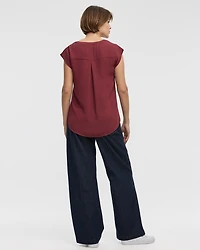 Cap Sleeve Split Neck Blouse - R Essentials