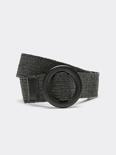 Ceinture élastique en paille avec boucle ronde bois