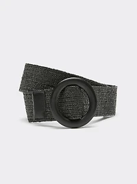 Ceinture élastique en paille avec boucle ronde bois