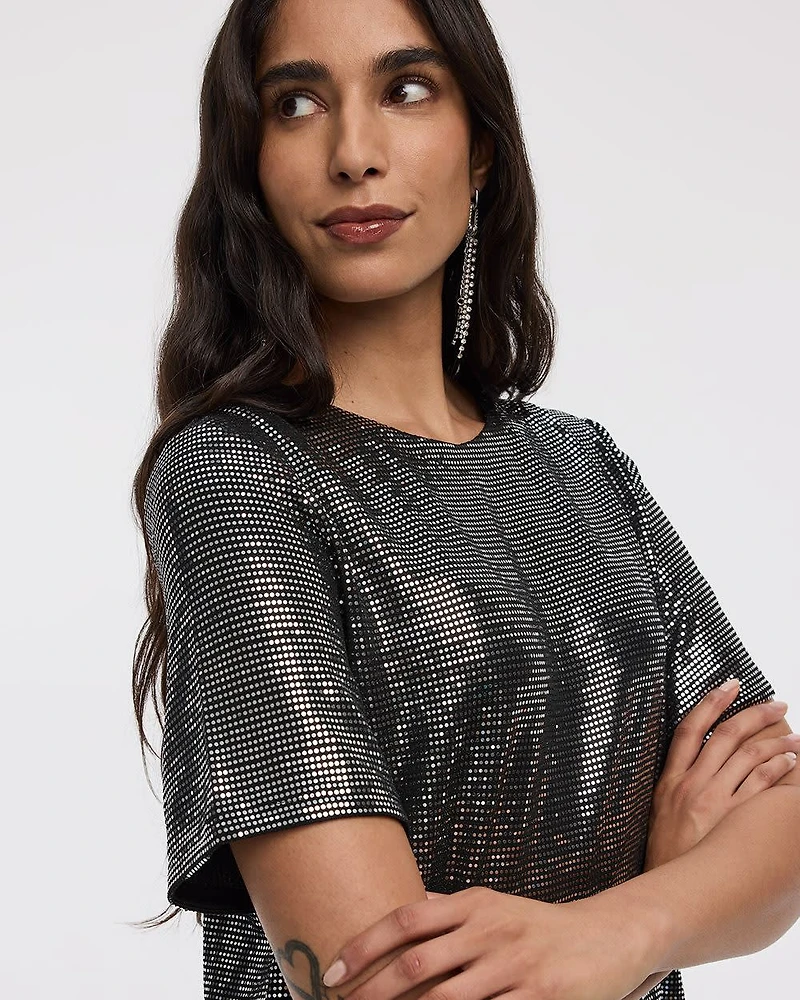 Haut à paillettes manches courtes et col rond