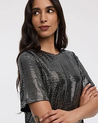 Haut à paillettes manches courtes et col rond