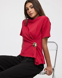 Short-Sleeve Crew-Neck Top with Cinched Waist