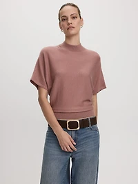 Pull avec laine mérinos à manches courtes et col montant