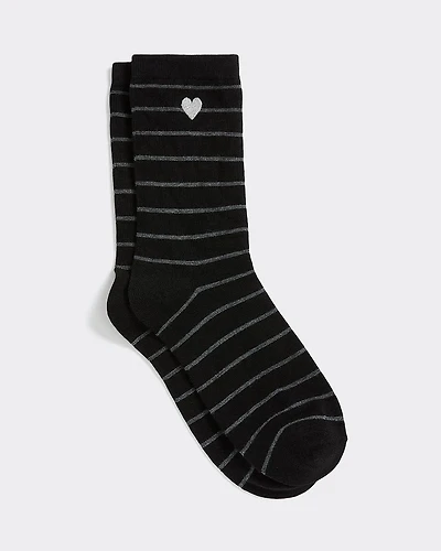 Striped Crew Socks with Heart at Hem