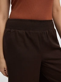 Pantacourt en mélange de lin à jambe large