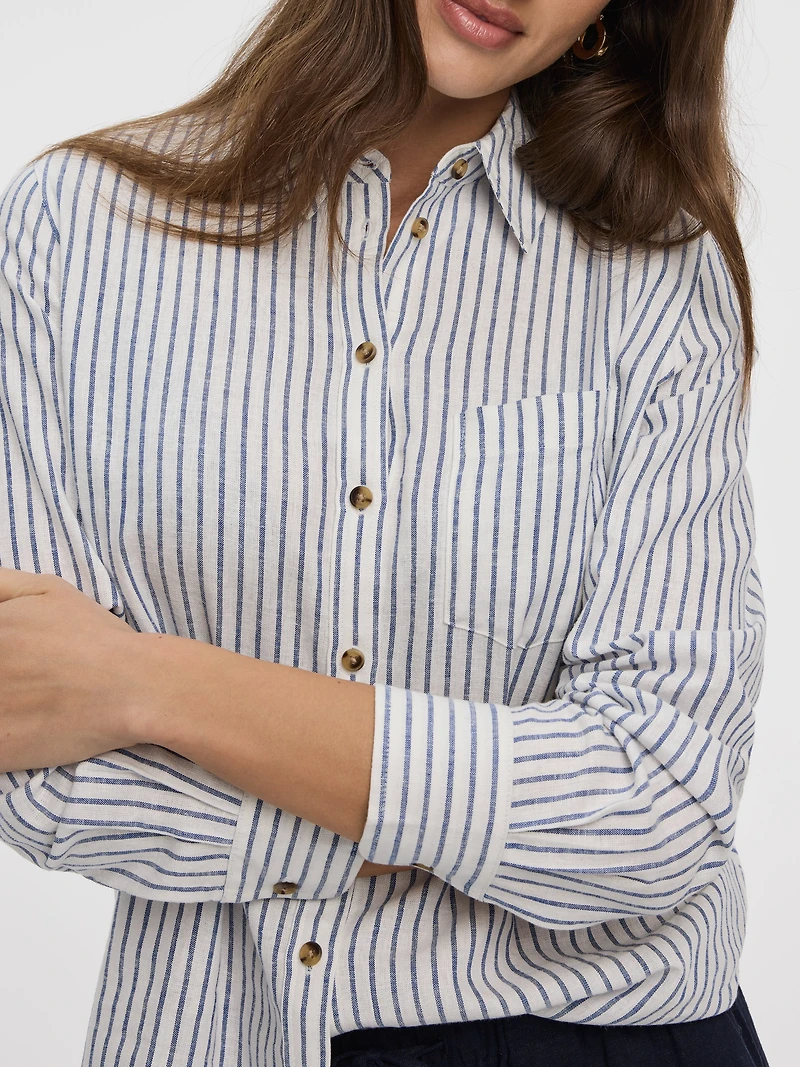 Striped Long-Sleeve Linen-Blend Shirt