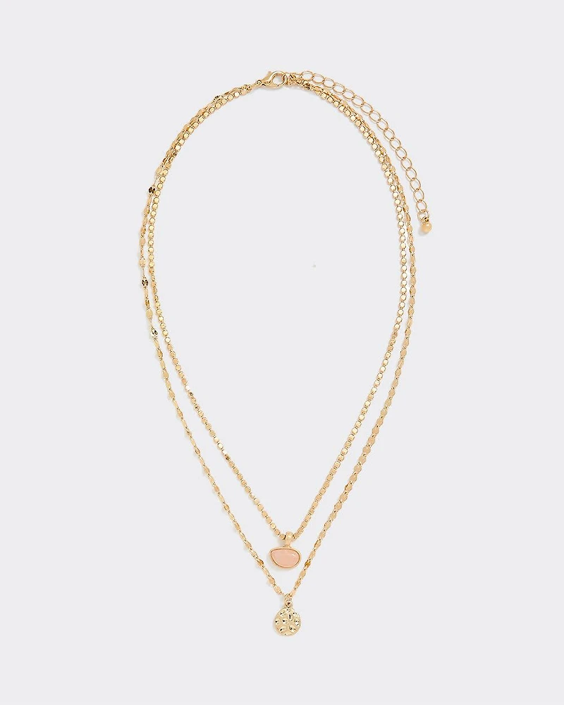 Two-Chain Short Necklace with Pendants