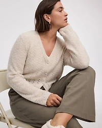 Long-Sleeve V-Neck Fancy-Stitch Cardigan