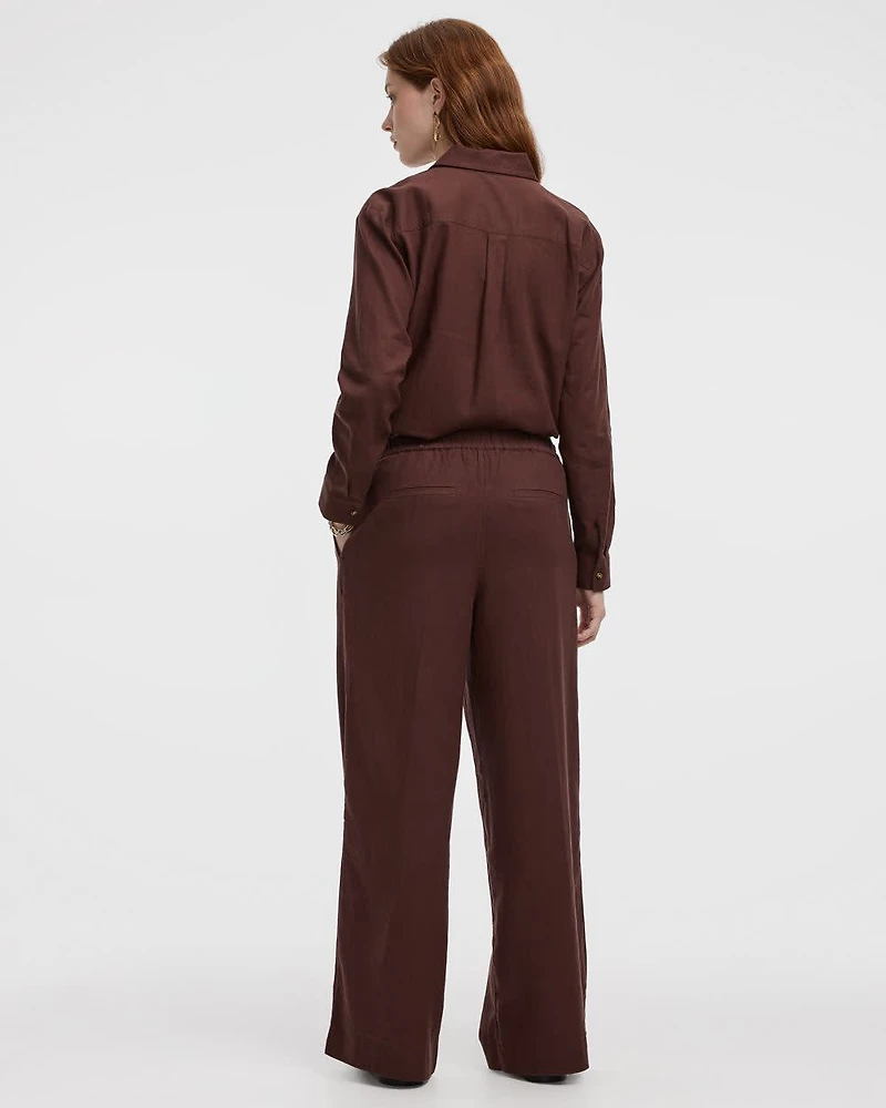 Wide-Leg High-Rise Linen Blend Pant