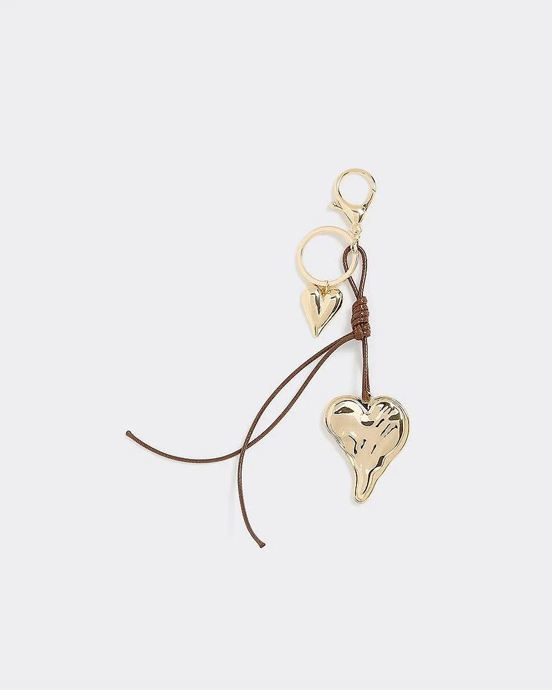 Cord Bag Charm with Metal Heart