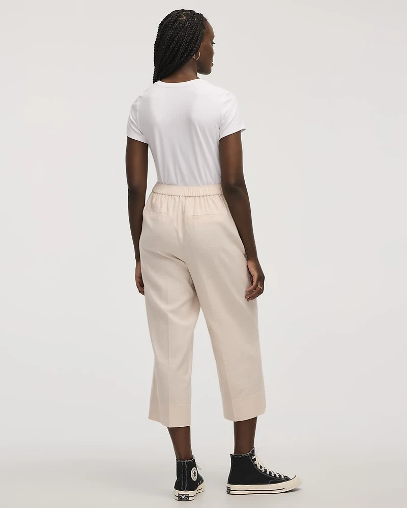 Cropped Wide-Leg Linen-Blend Pant - Petite