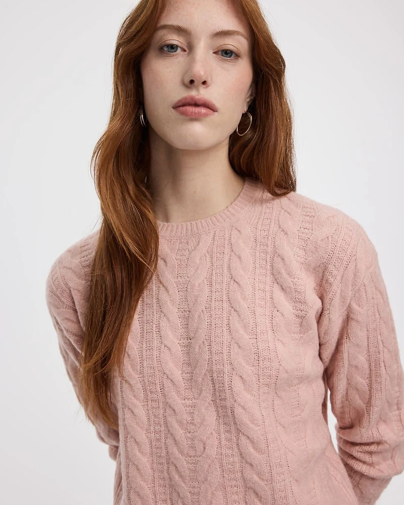 Long-Sleeve Crew-Neck Pullover with Cable Stitches